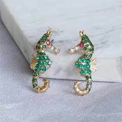 New ocean series full diamond glass hippocampal earrings fashion exaggerated earrings wholesale