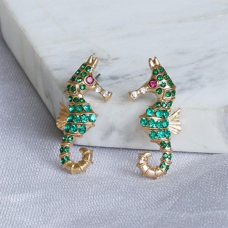 New ocean series full diamond glass hippocampal earrings fashion exaggerated earrings wholesale's discount tags