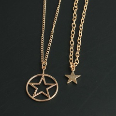 New fashion double-layer retro hollow five-pointed star round geometric necklace wholesale