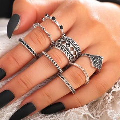 Ali Express Europäischer und amerikanischer Außenhandel Retro Mode schwarzer Diamant Ring 8-teiliger hohler Diamant anzug Ring