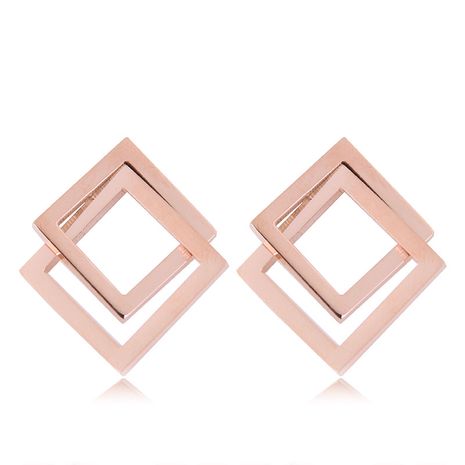 Fashion titanium steel rose gold three-dimensional square earrings yiwu nihaojewelry wholesale's discount tags