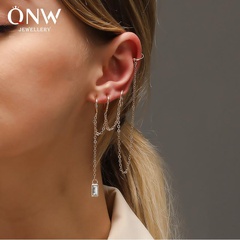 New fashion long zircon earrings multi-layer chain tassel ear clip single ear bone clip wholesale