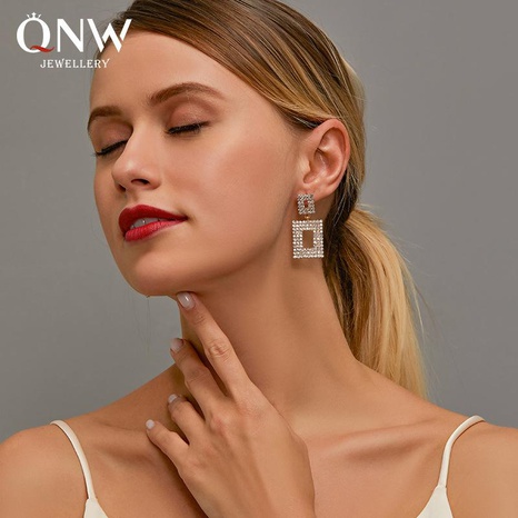 New fashion exaggerated long paragraph flash diamond geometric earrings simple hollow square earrings's discount tags