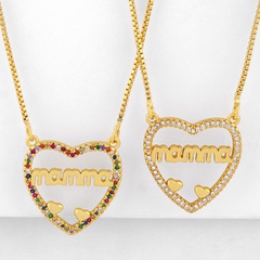 Mother's Day new fashion letters Mama diamond peach heart love pendant necklace wholesale