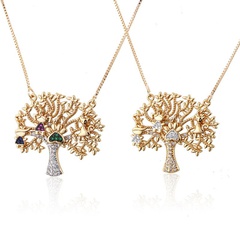 New fashion champagne gold big tree pendant copper micro inlay zircon tree necklace wholesale