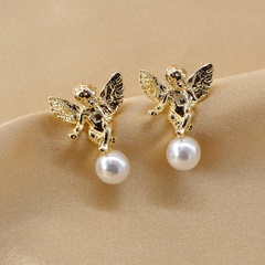 Silbernadel ohrringe Glückliche Perlen ohrringe Ohrringe Europäischer und amerikanischer Schmuck All-Match-Stil Weibliches Geschenk Engel Perlen ohrringe