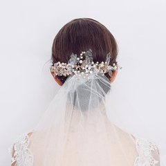 European and American wedding personality headdress handmade pearl mesh yarn flower alloy flower crystal hairpin bridal jewelry custom