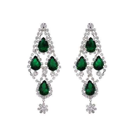 New fashion green gems exaggerated earrings wholesale NHHS211442's discount tags