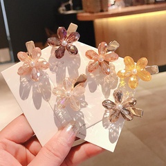 Korean crystal flower hairpin hairpin side clip fashion bangs clip small flower clip hair accessories