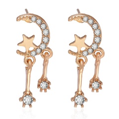 Simple star and moon metal texture earrings with diamonds and shiny tassel earrings