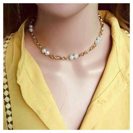 Imitation pearl choker metal necklace short necklace wholesale NHCT211613's discount tags