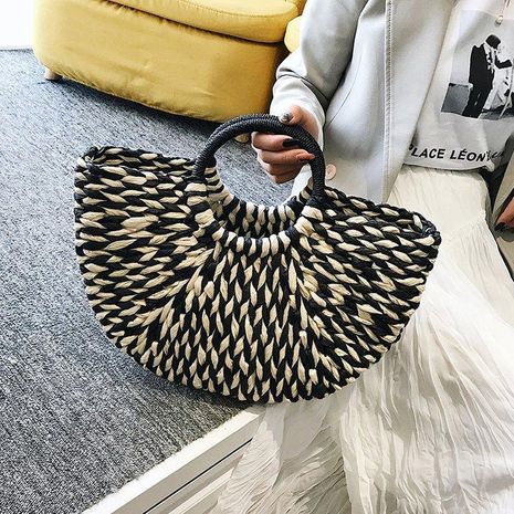 New fashion hand-woven bag bucket bag black and white thick strip bag wholesale's discount tags