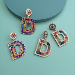 New fashion letter D studded diamond earrings for women wholesale