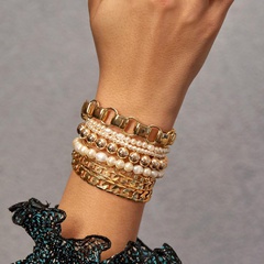 Korean new fashion steel wire bracelet stretch line bracelet multi-layer pearl rhinestone bracelet wholesale