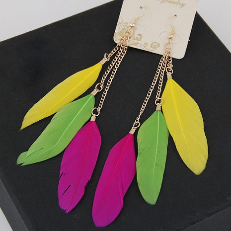 New fashion metal bohemian feather long earrings nihaojewelry wholesale's discount tags