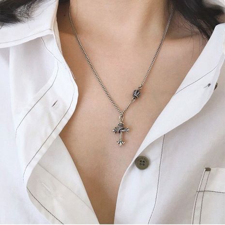 Korean new fashion cross crown simple Thai silver necklace nihaojewelry wholesale NHSC212693's discount tags