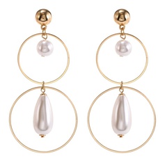 Korean new fashion wild pearl hollow circle geometric long earrings wholesale