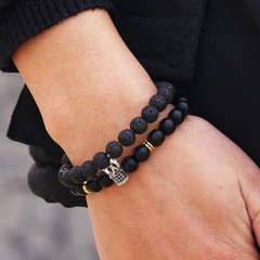 New fashion 8mm black frosted volcanic stone micro-set zircon diamond ball crown bracelet bracelet set