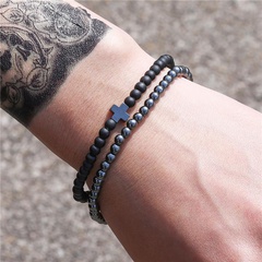 New fashion simple 4mm black matte copper beads wear cross elastic suit bracelet