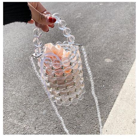 Crafts Transparent Beads Dinner Bag Beaded Bag round Barrel Small Handbag Pearl Basket Bag Shoulder Portable's discount tags