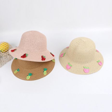 Summer children's straw hat Korean new sunscreen sun hat cute fruit basin hat wholesale's discount tags