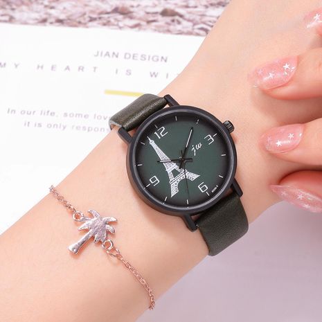 Reloj de mujer de moda Reloj de correa de cuarzo simple coreano Caja negra Reloj de superficie de torre Reloj casual's discount tags