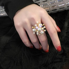 Koreanischer Stil Design Sinn Feuerwerk Perle Strass Ring weibliche übertriebene Persönlichkeit offenen Zeigefinger Ring Hipster Temperament Schmuck
