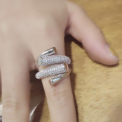 Korean metal element open ring wild rhinestone geometric ring for women wholesale