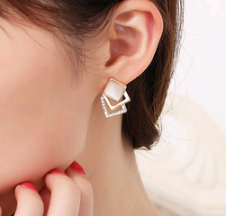 Boutique Korean fashion opal stereo cube earrings
