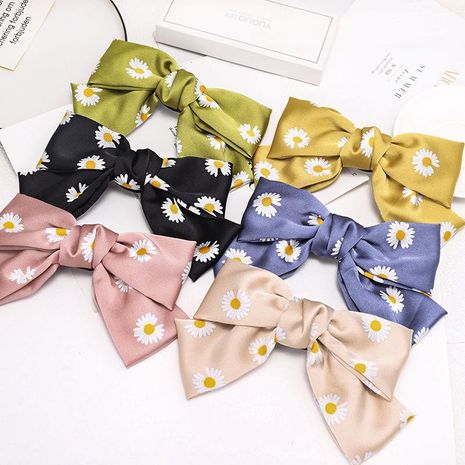 Korean new fashion hairpin double bow print daisy cheap spring clip's discount tags