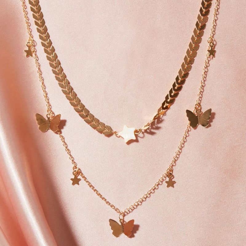 new fashion multilayer butterfly necklace delicate hollow butterfly pendant necklace nihaojewelry wholesale