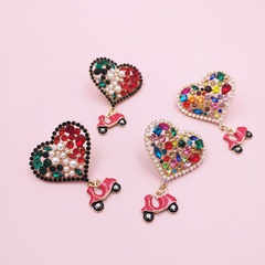 Fashion  new earrings alloy diamond heart-shaped earrings red battery car  earrings nihaojewelry wholesale