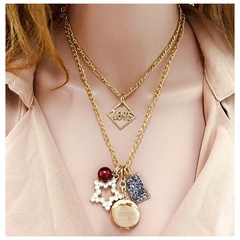 retro jewelry multi-layer exaggerated personality imitation pearl alloy pendant necklace nihaojewelry wholesale