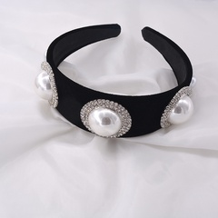 Korean   retro style Baroque rhinestone pearl wide-brimmed velvet headband  nihaojewelry wholesale