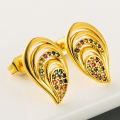 fashion  new hollow hollow earrings brass micro color inlaid zircon earrings  plated true gold earrings nihaojewelry wholesale