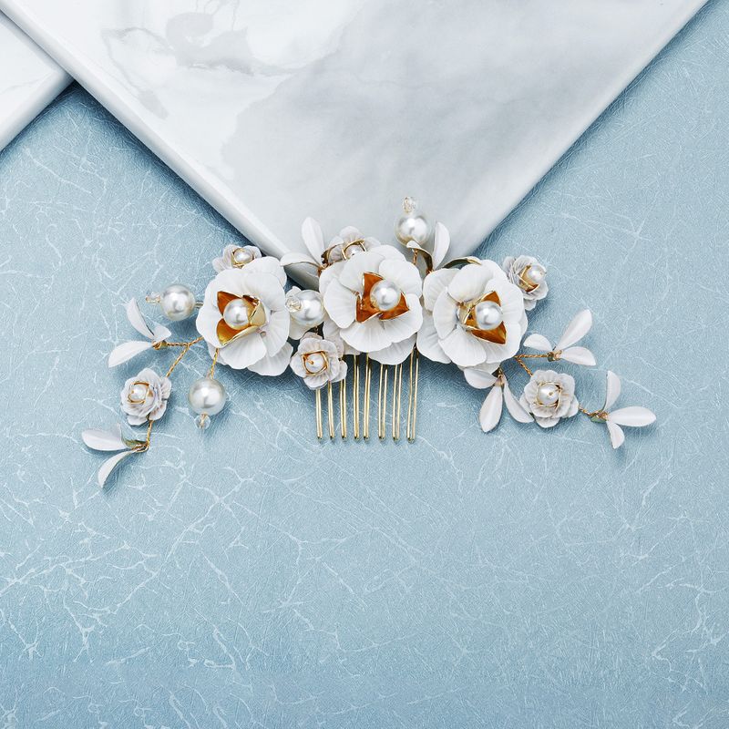 fashion new simple  layered flower floral comb pearl handmade rhinestone hair comb ancient style Hanfu accessories bridal jewelry