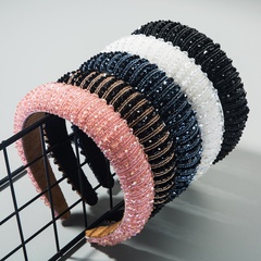 korean simple high-end sponge hairband simple wide-brimmed fashion hand-beaded  temperament headband nihaojewelry wholesale
