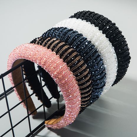 korean simple high-end sponge hairband simple wide-brimmed fashion hand-beaded  temperament headband nihaojewelry wholesale's discount tags