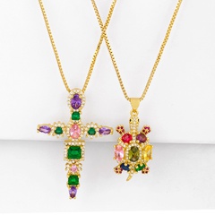 fashion colorful zircon copper necklace wholesale accessories small turtle necklace colorful zircon cross necklace pendant jewelry