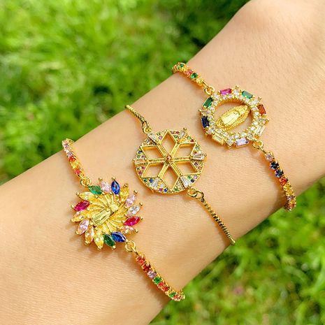bracelet en cuivre zircon chaud femmes bracelet vierge diamant diamant bracelet arc en ciel gemme dessin bracelet's discount tags