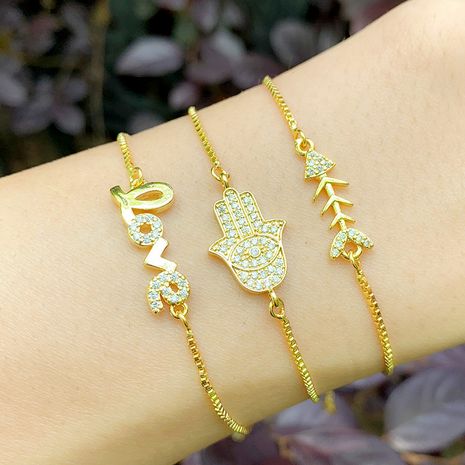 Vente chaude mode nouveau micro-ensemble zircon cristal pull bracelet femelle lettre amour bracelet personnalité cuivre bracelet nihaojewelry en gros's discount tags