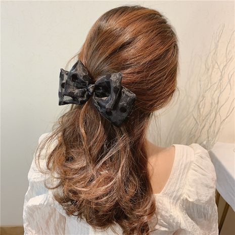 Korean spring  hair clips  yarn black bow wave point  hair head rope girl hair ring spring clip nihaojewelry wholesale NHSA216171's discount tags