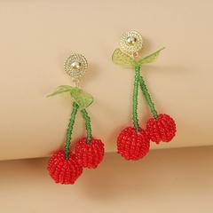 mode mignon créatif à la main en verre rouge perles de riz cerise boucles d'oreilles personnalité coréenne mignon fruits boucles d'oreilles bijoux nihaojewelry gros