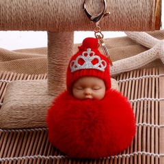 hot-sale new Cute Sleeping Doll Hair Ball Keychain Crown Meng Sleeping Baby Plush Schoolbag Pendant Car Ornament  Wholesale
