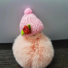 hot-sale fashion new Creative head flower sleep doll fur ball keychain schoolbag fur bag car key pendant wholesale