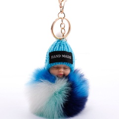 hot-sale fashion new Cute Sleeping Doll Hair Ball Keychain Color Block Plush Girlfriend Bag Car Keychain Pendant wholesale
