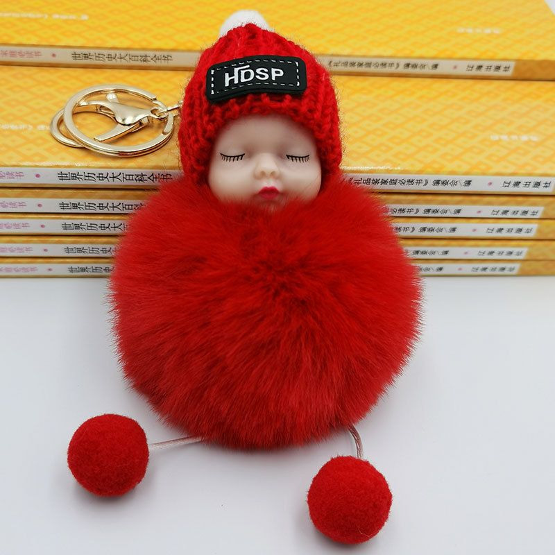 hotsale fashion new Cute Sleeping Doll Hair Ball Keychain School Bag Coin Purse Pendant Car Key Chain wholesale