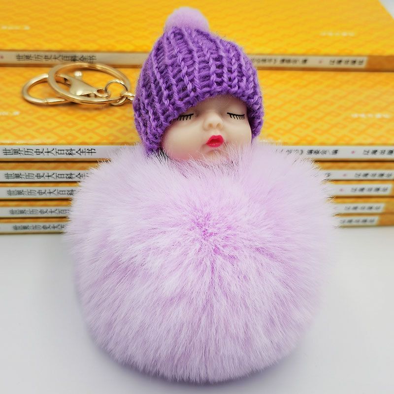 hotsale fashion new Cute sleeping doll fur ball keychain cute sleeping doll coin purse car key pendant wholesale