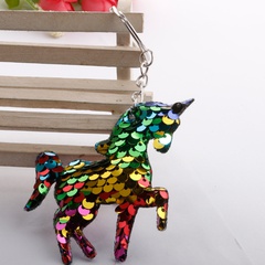 New fashion hot-sale reflective fish scale sequins unicorn key chain colorful pony sequins coin purse pendant car accessories wholesale