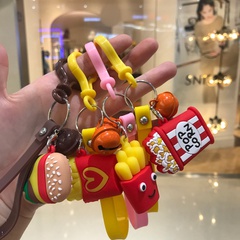 Creative simulation Hamburg keychain bag key pendant 3D three-dimensional soft rubber fries popcorn key chian wholesale